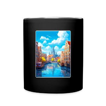 Amsterdam Netherlands Travel Poster Souvenir WPA - Full Colour Mug - black - Front