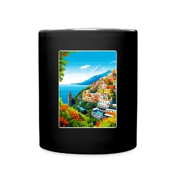 Positano Italy Travel Poster Souvenir Painting WPA - Full Colour Mug - black - Front