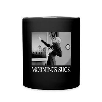 Morgens saugen Lustige Halloween Vampir Wortspiel Grafik - Tasse einfarbig - Schwarz - Vorne