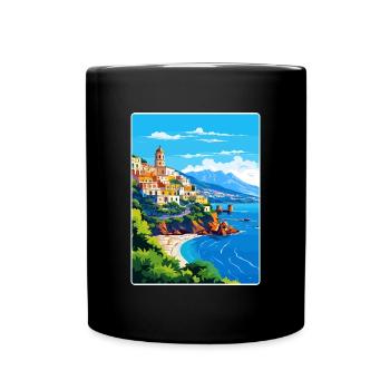 Amalfi Italie Affiche de voyage Peinture de carte postale souvenir - Mug uni - noir - Devant