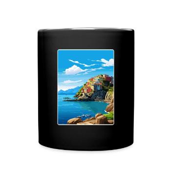 Cinque Terre Italy Patmos Travel Poster Souvenir - Full Colour Mug - black - Front
