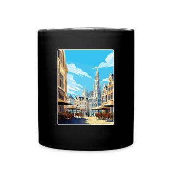 Brussels Belgium Travel Poster Souvenir Paint WPA - Full Colour Mug - black - Front
