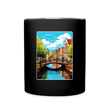 Amsterdam Netherlands Travel Poster Souvenir WPA - Full Colour Mug - black - Front