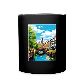 Amsterdam Netherlands Travel Poster Souvenir WPA - Full Colour Mug - black - Front