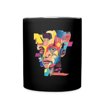 Cubist Pop Portrait in Neon Palette - Full Colour Mug - black - Front
