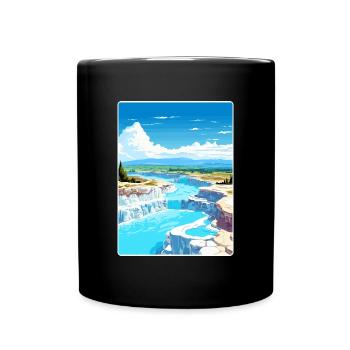 Pamukkale Affiche de voyage Peinture de carte postale souvenir - Mug uni - noir - Devant