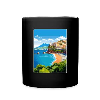 Amalfi Italie Affiche de voyage Peinture de carte postale souvenir - Mug uni - noir - Devant