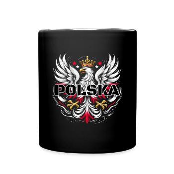 Polen Polska polnisch rot weiß Adler Krone - Tasse einfarbig - Schwarz - Vorne