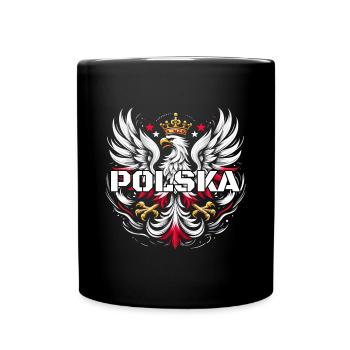 Polen Polska polnisch rot weiß Adler Krone - Tasse einfarbig - Schwarz - Vorne
