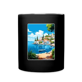 Porto Heli Greece Travel Poster Souvenir Paint WPA - Full Colour Mug - black - Front