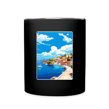 Poros Grèce Affiche de voyage Peinture de carte postale souvenir - Mug uni - noir - Devant