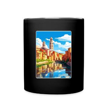 Girona Espagne Affiche de voyage Peinture de carte postale souvenir - Mug uni - noir - Devant