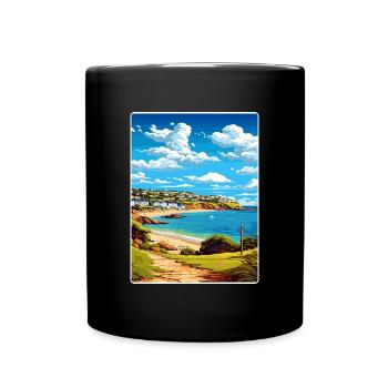 Carbis Bay Cornwall England Travel Poster Souvenir - Full Colour Mug - black - Front