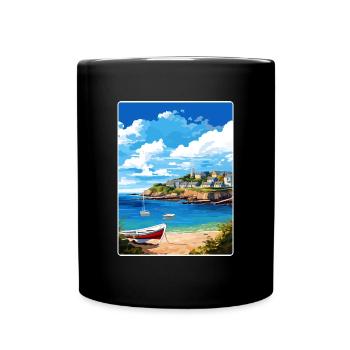 Coverack Cornwall England Travel Poster Souvenir - Full Colour Mug - black - Front