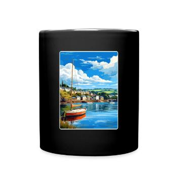 Fowey River Angleterre Affiche de voyage vintage souvenir - Mug uni - noir - Devant