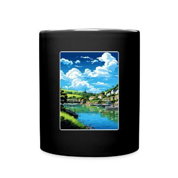 Fowey River Angleterre Affiche de voyage vintage souvenir - Mug uni - noir - Devant