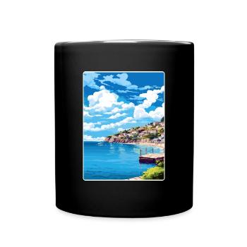 Looe Angleterre Affiche de voyage Souvenir Carte Postale Peinture - Mug uni - noir - Devant