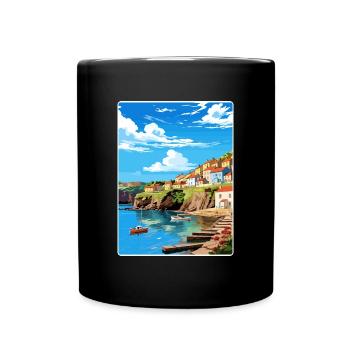Charlestown Cornwall England Travel Poster Card - Full Colour Mug - black - Front