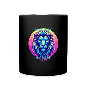 Le lion stylisiert in Neonfarben - Tasse einfarbig - Schwarz - Vorne