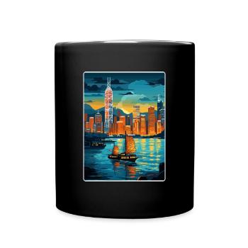 Hong Kong Chine Voyage Affiche Souvenir Peinture WPA - Mug uni - noir - Devant