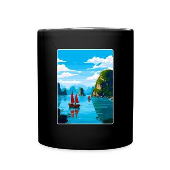 Baie d’Ha Long îles du Vietnam Affiche de voyage souvenir - Mug uni - noir - Devant
