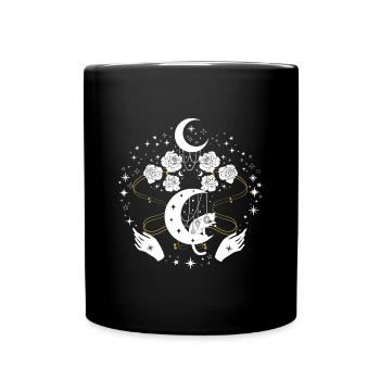 Mondbeschienene Harfenornamente - Tasse einfarbig - Schwarz - Vorne