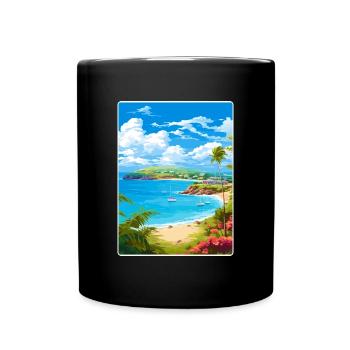 Antigua and Barbuda Caribbean Travel Poster Card - Full Colour Mug - black - Front