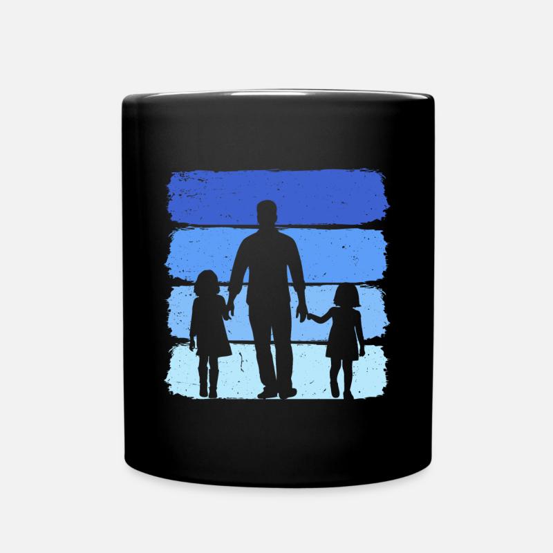 Père et deux filles Vintage Papa 2 Filles - Mug uni - noir
