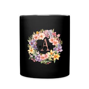 A| Monogramm | Name | Alma | Watercolor | Bunt - Tasse einfarbig - Schwarz - Vorne