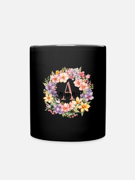 A| Monogramm | Name | Anna | Watercolor | Bunt - Tasse einfarbig - Schwarz