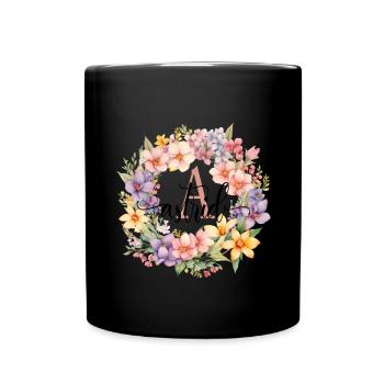A| Monogramm | Name | Astrid | Watercolor | Bunt - Tasse einfarbig - Schwarz - Vorne