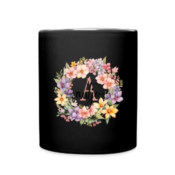 A| Monogram | Name | Antje | Watercolor | Colorful - Full Colour Mug - black - Front
