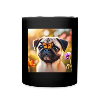 Chien intelligent avec papillon - Mug uni - noir - Devant