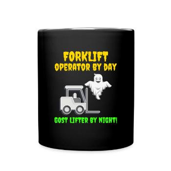 Halloween Ghost Forklift Operator Heavy Equipment - Full Colour Mug - black - Front