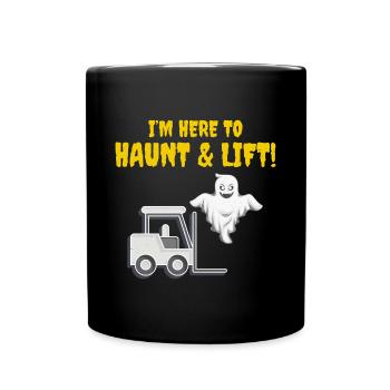 Halloween Ghost Forklift Operator Heavy Equipment - Full Colour Mug - black - Front