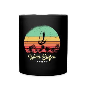 Wind Surfing Vintage Retro Sunset Sports - Full Colour Mug - black - Front