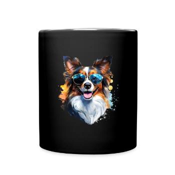 Papillon with sunglasses - Full Colour Mug - black - Front