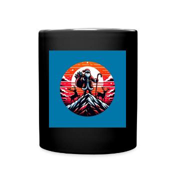 Weihnachtsmann mit Rentieren auf Bergspitze - Tasse einfarbig - Schwarz - Vorne