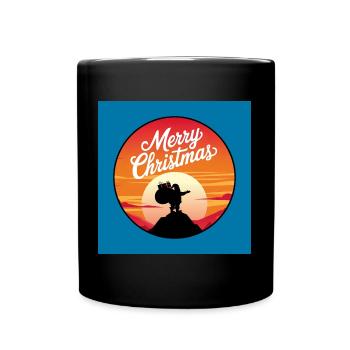 Weihnachtsmann mit Rentieren auf Bergspitze - Tasse einfarbig - Schwarz - Vorne