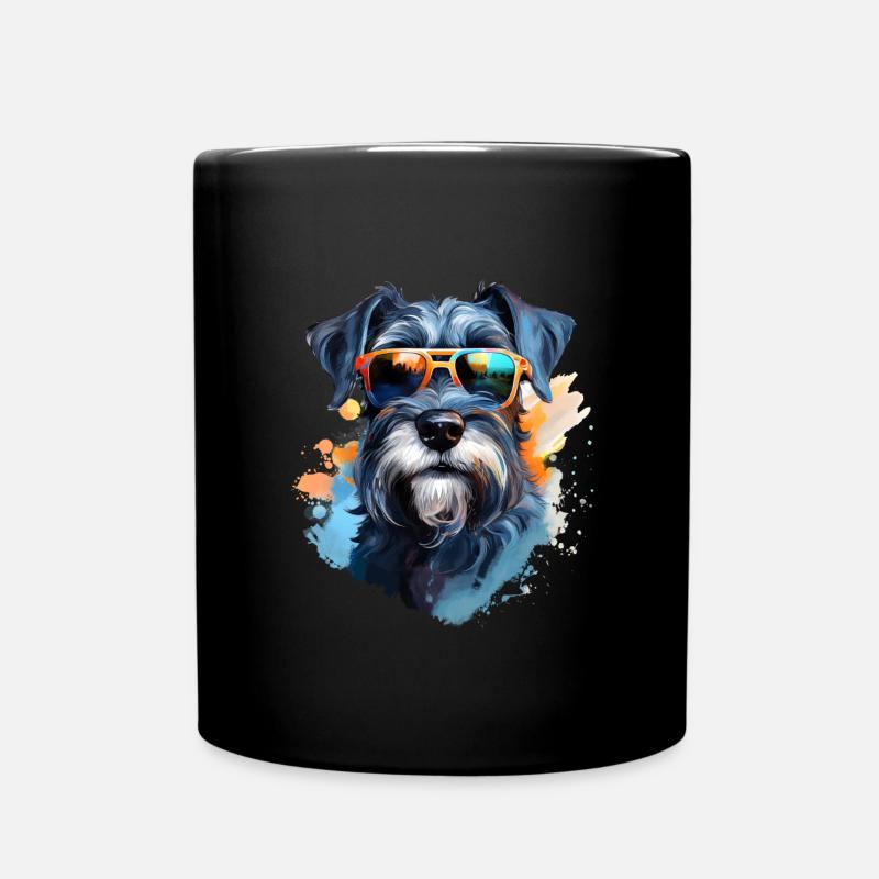 Schnauzer mit Sonnenbrille - Tasse einfarbig - Schwarz