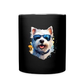 Westie with sunglasses - Full Colour Mug - black - Front