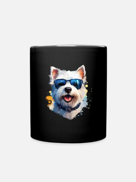 Westie with sunglasses - Full Colour Mug - black