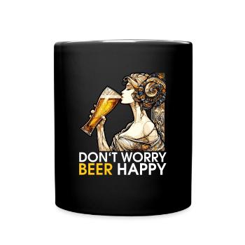 Femme buvant de la bière cadeau heureux - Mug uni - noir - Devant