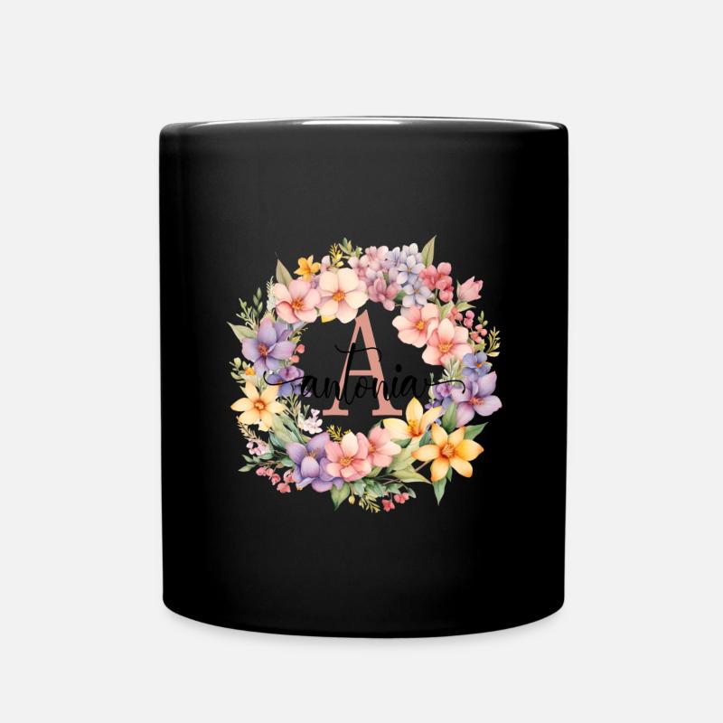 A| Monogram | Name | Antonia | Watercolor | Colorful - Full Colour Mug - black