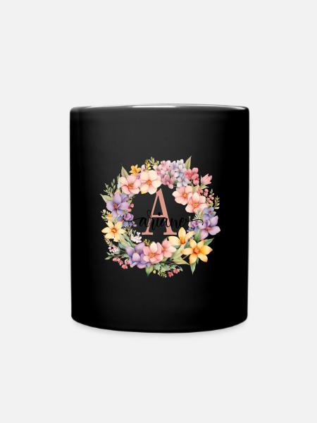 A| Monogramme | Nom | Ariane | Aquarelle | Coloré - Mug uni - noir