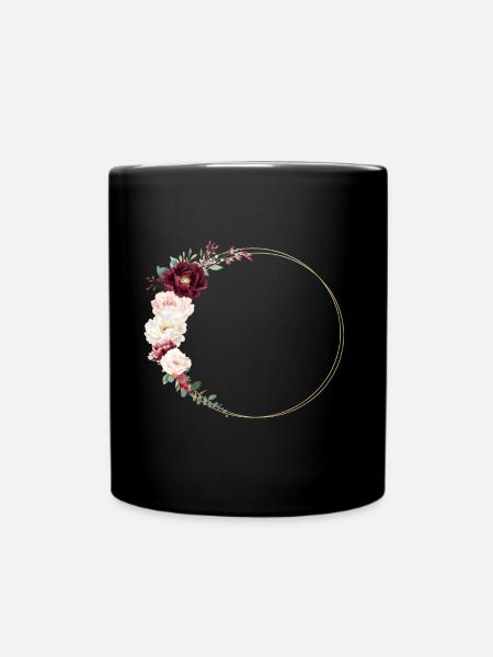 Burgund, Weiß, Rosa, Blumekranz, personalisierbar - Tasse einfarbig - Schwarz