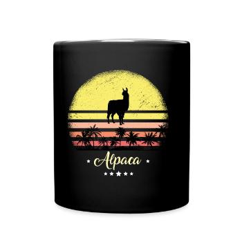 Alpaka Vintage Retro Tiere Sonnenuntergang - Tasse einfarbig - Schwarz - Vorne