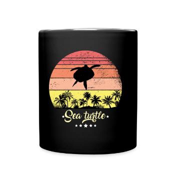 Tortue de mer Vintage Rétro Animaux Coucher de soleil - Mug uni - noir - Devant