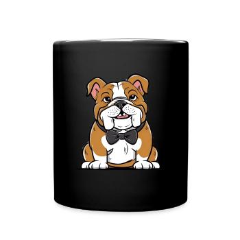 Cartoon Bulldogge mit schicker Fliege - Tasse einfarbig - Schwarz - Vorne