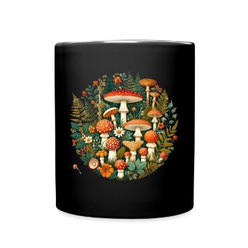 CottageCore Mushroom Varieties Design Various Mushrooms - Full Colour Mug - black - Front